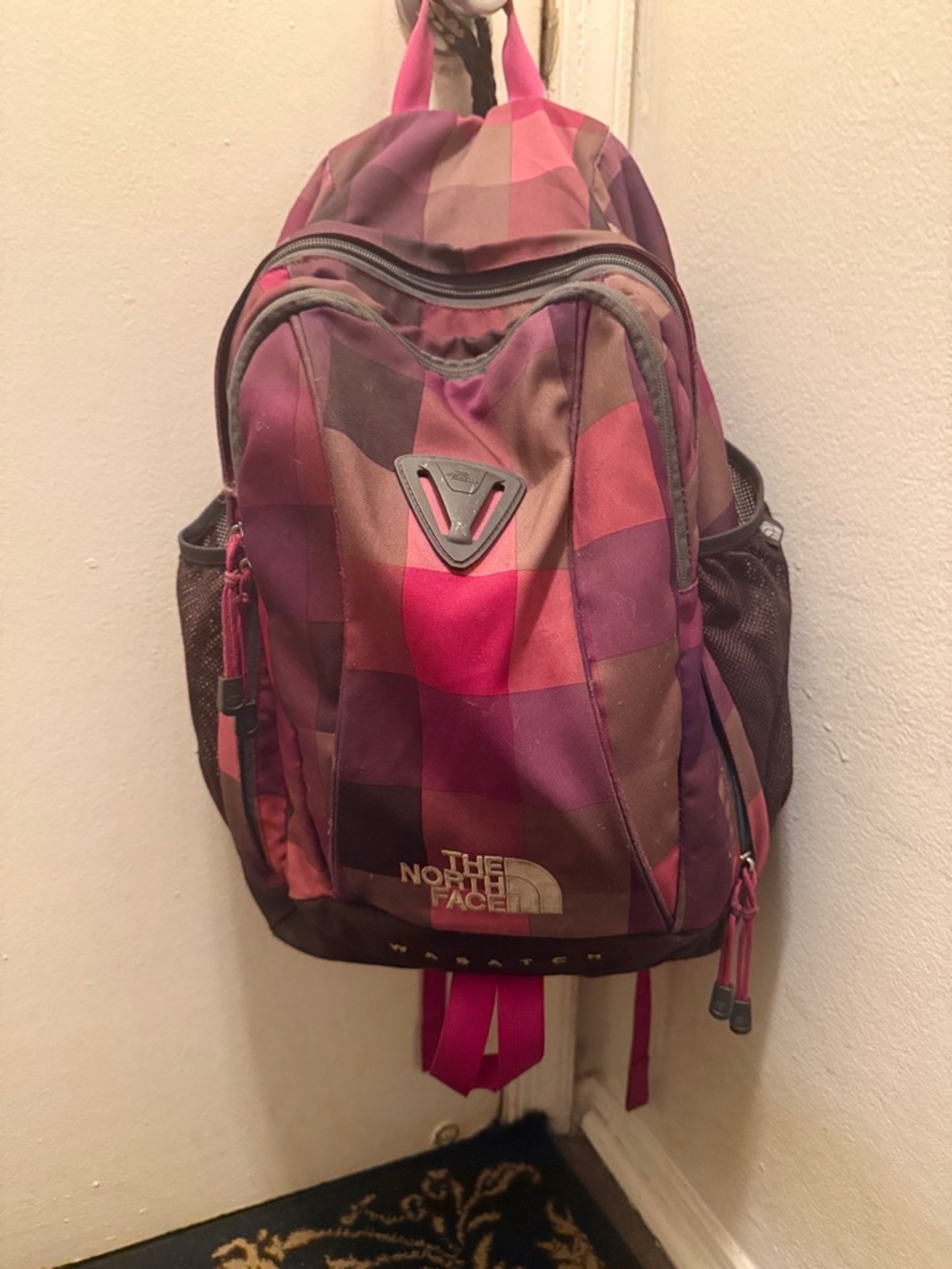The North Face Pink and Purple Check Pattern Backpack (it’s really unisex)
